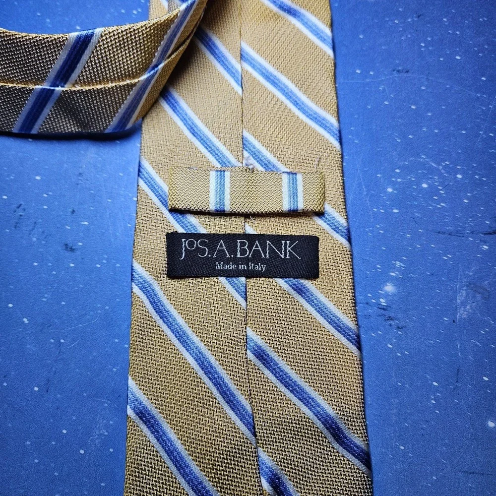 Jos. A Bank Silk Neck Tie Repp Striped Made in Italy Yellow Blue White